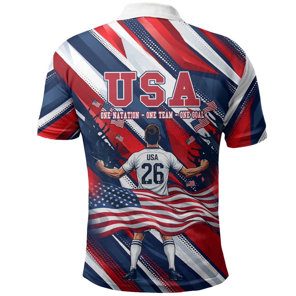 USA World Football Polo Shirt One Team One Goal - Patriotic Bald Eagle Mascot Soccer