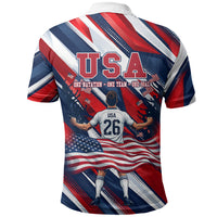 USA World Football Polo Shirt One Team One Goal - Patriotic Bald Eagle Mascot Soccer