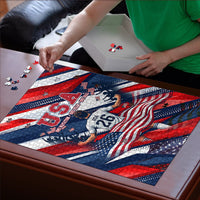 USA World Football Puzzle One Team One Goal - Patriotic Bald Eagle Mascot Soccer