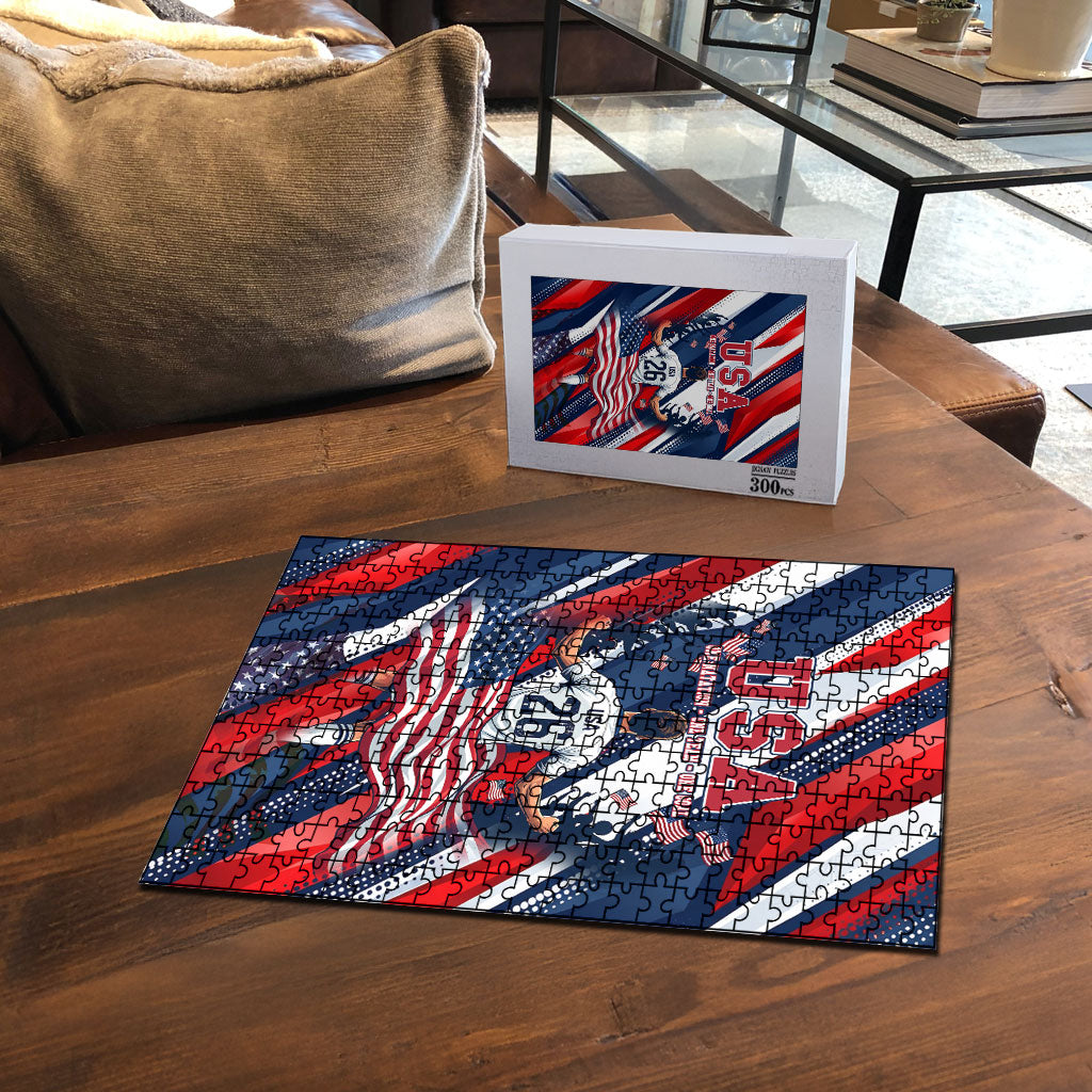 USA World Football Puzzle One Team One Goal - Patriotic Bald Eagle Mascot Soccer