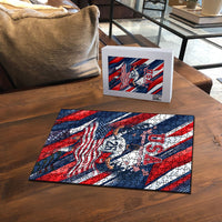 USA World Football Puzzle One Team One Goal - Patriotic Bald Eagle Mascot Soccer