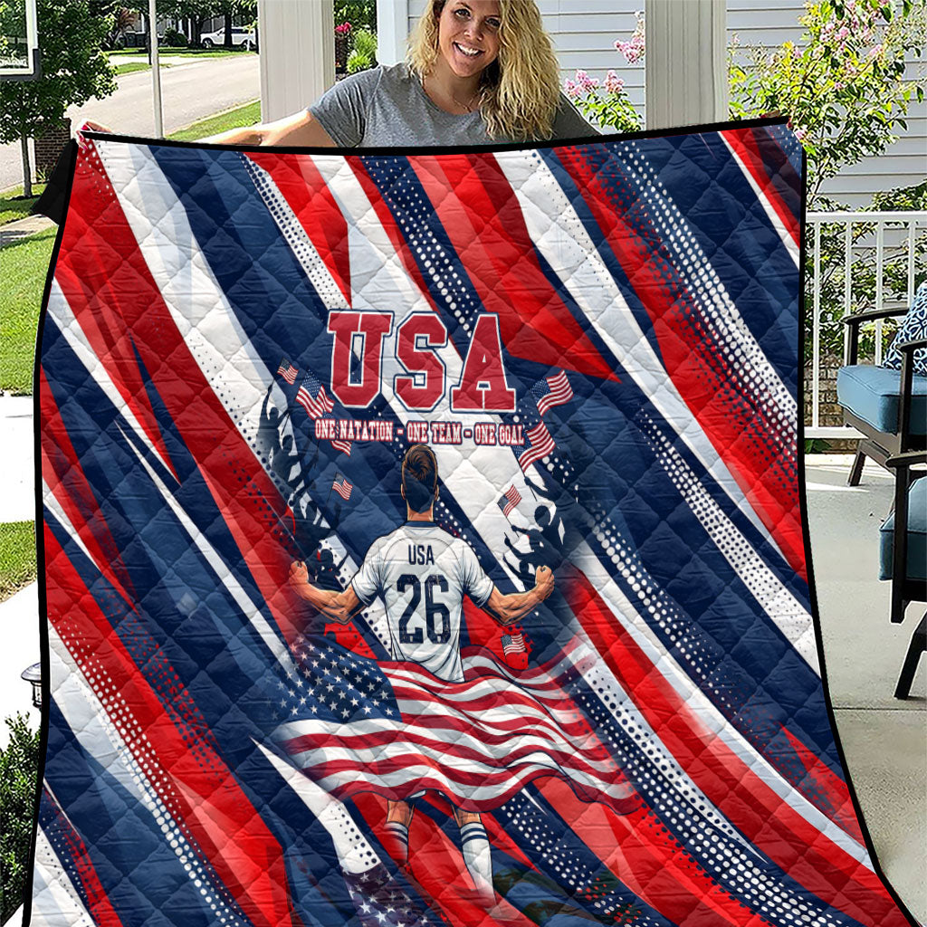 USA World Football Quilt One Team One Goal - Patriotic Bald Eagle Mascot Soccer