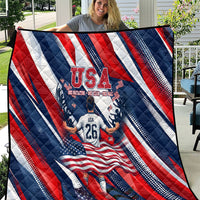 USA World Football Quilt One Team One Goal - Patriotic Bald Eagle Mascot Soccer