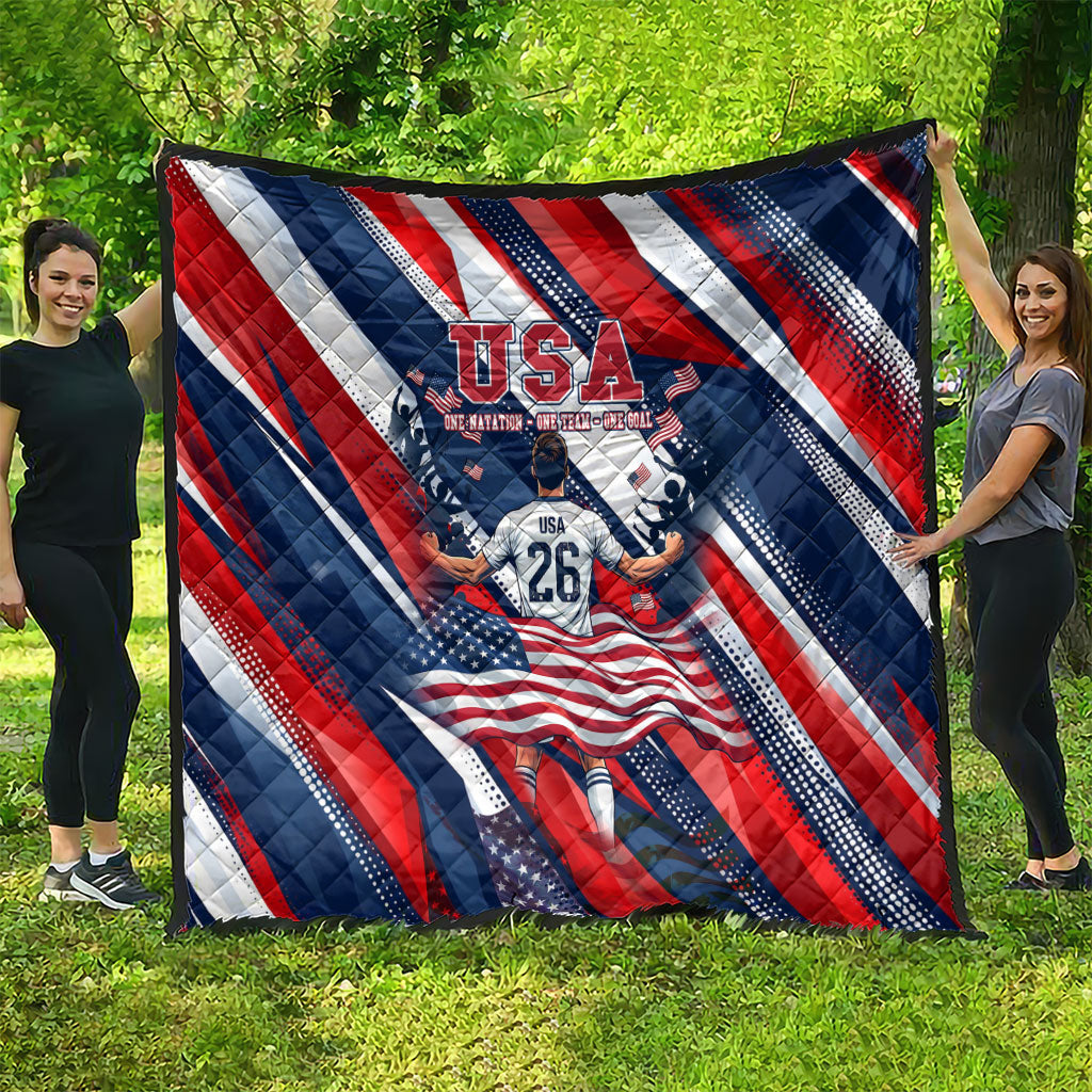USA World Football Quilt One Team One Goal - Patriotic Bald Eagle Mascot Soccer
