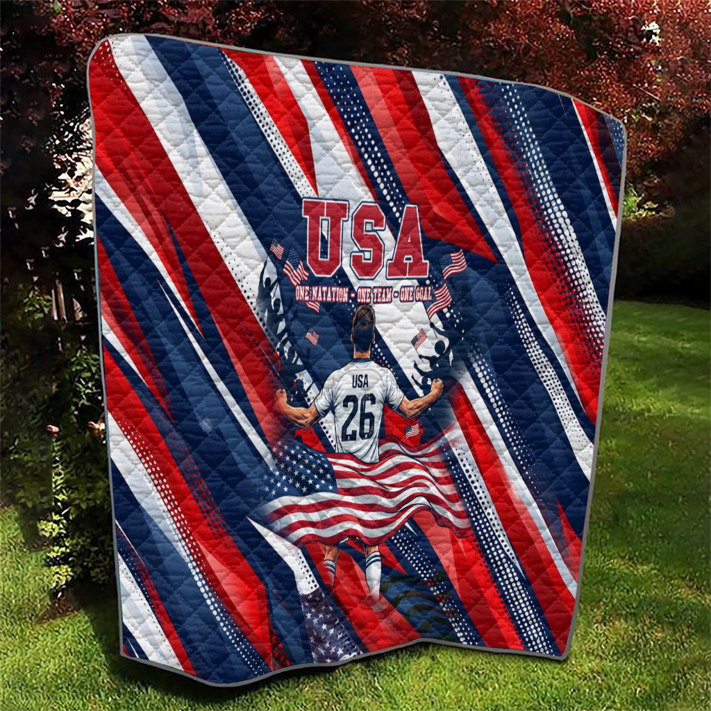 USA World Football Quilt One Team One Goal - Patriotic Bald Eagle Mascot Soccer