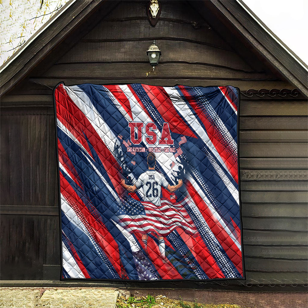 USA World Football Quilt One Team One Goal - Patriotic Bald Eagle Mascot Soccer