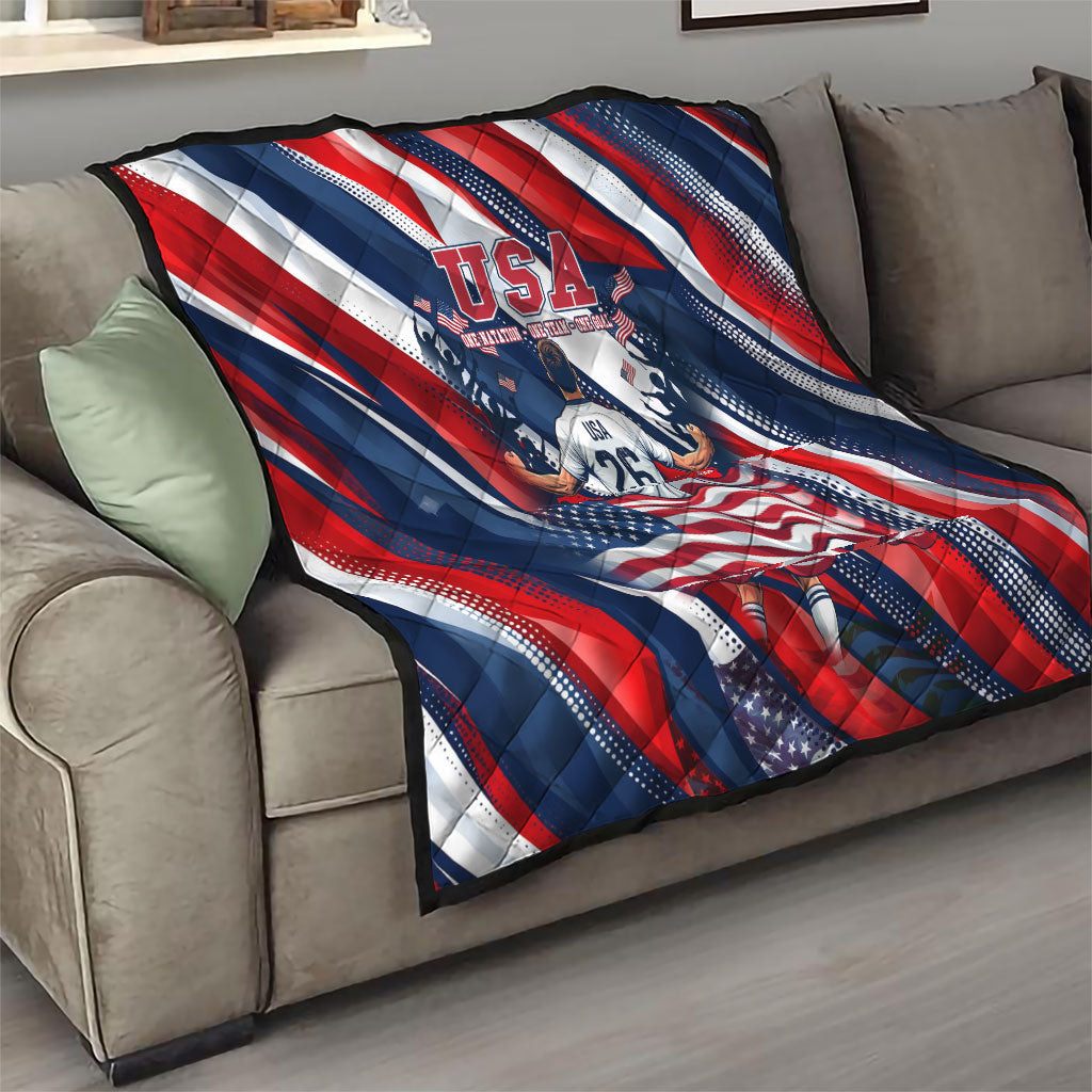 USA World Football Quilt One Team One Goal - Patriotic Bald Eagle Mascot Soccer