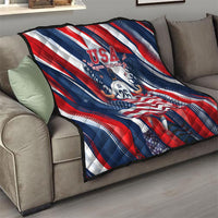 USA World Football Quilt One Team One Goal - Patriotic Bald Eagle Mascot Soccer