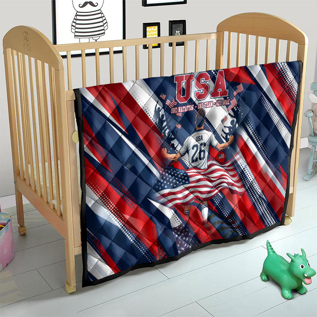 USA World Football Quilt One Team One Goal - Patriotic Bald Eagle Mascot Soccer