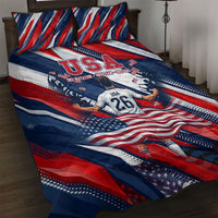 USA World Football Quilt Bed Set One Team One Goal - Patriotic Bald Eagle Mascot Soccer