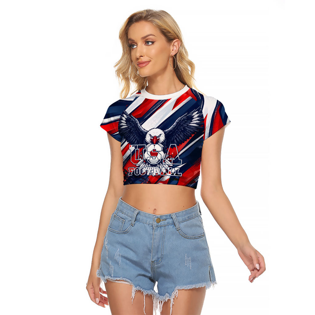 USA World Football Raglan Cropped T Shirt One Team One Goal - Patriotic Bald Eagle Mascot Soccer