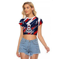 USA World Football Raglan Cropped T Shirt One Team One Goal - Patriotic Bald Eagle Mascot Soccer