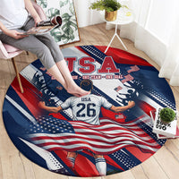 USA World Football Round Carpet One Team One Goal - Patriotic Bald Eagle Mascot Soccer