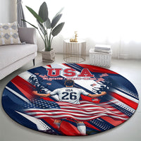 USA World Football Round Carpet One Team One Goal - Patriotic Bald Eagle Mascot Soccer