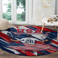 USA World Football Round Carpet One Team One Goal - Patriotic Bald Eagle Mascot Soccer