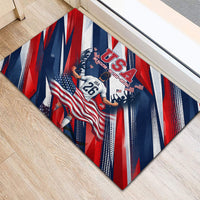 USA World Football Rubber Doormat One Team One Goal - Patriotic Bald Eagle Mascot Soccer