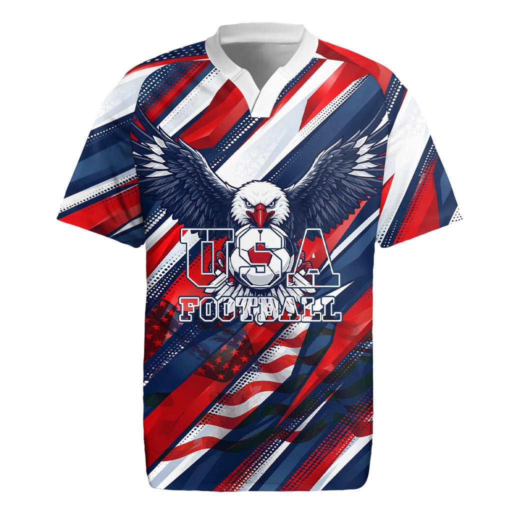 USA World Football Rugby Jersey One Team One Goal - Patriotic Bald Eagle Mascot Soccer