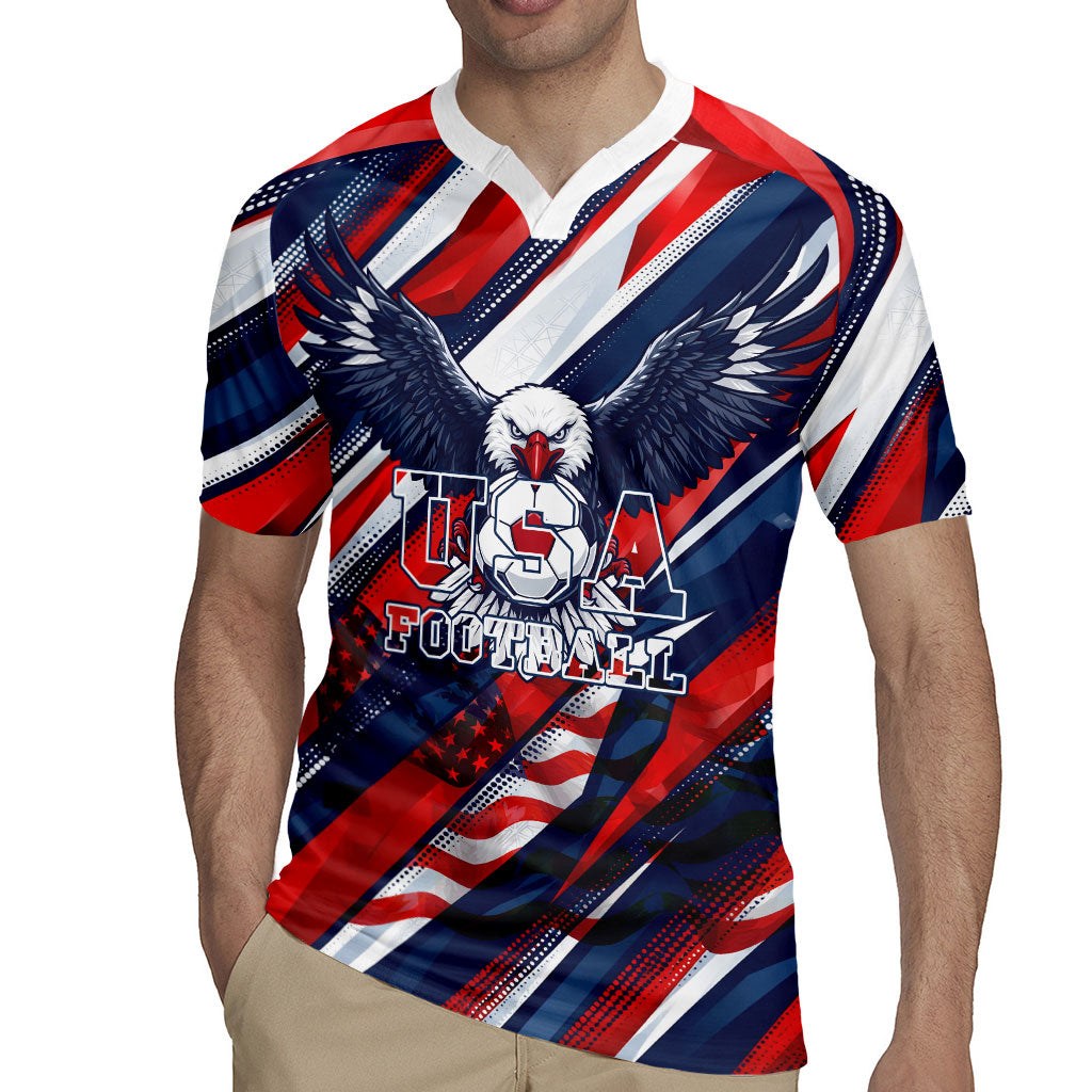 USA World Football Rugby Jersey One Team One Goal - Patriotic Bald Eagle Mascot Soccer