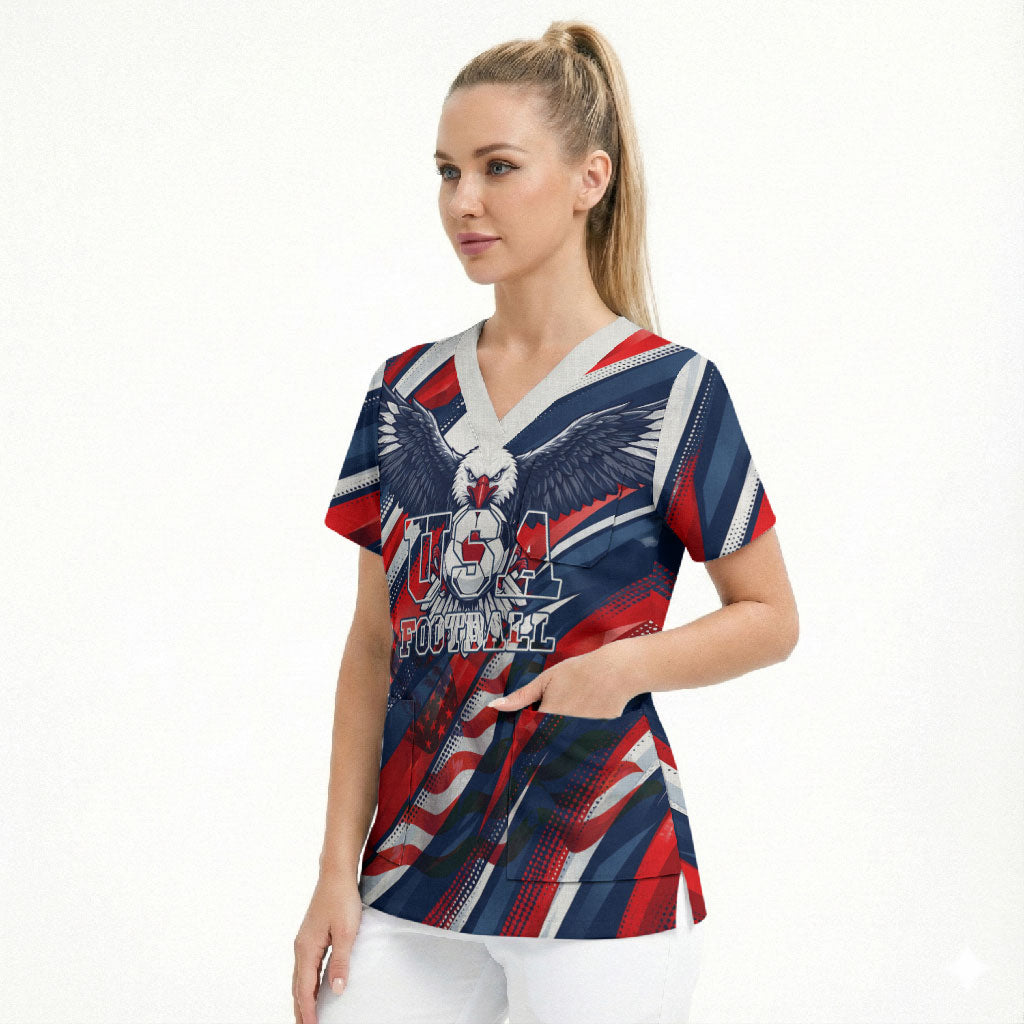 USA World Football Scrub Top One Team One Goal - Patriotic Bald Eagle Mascot Soccer