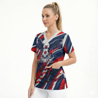 USA World Football Scrub Top One Team One Goal - Patriotic Bald Eagle Mascot Soccer