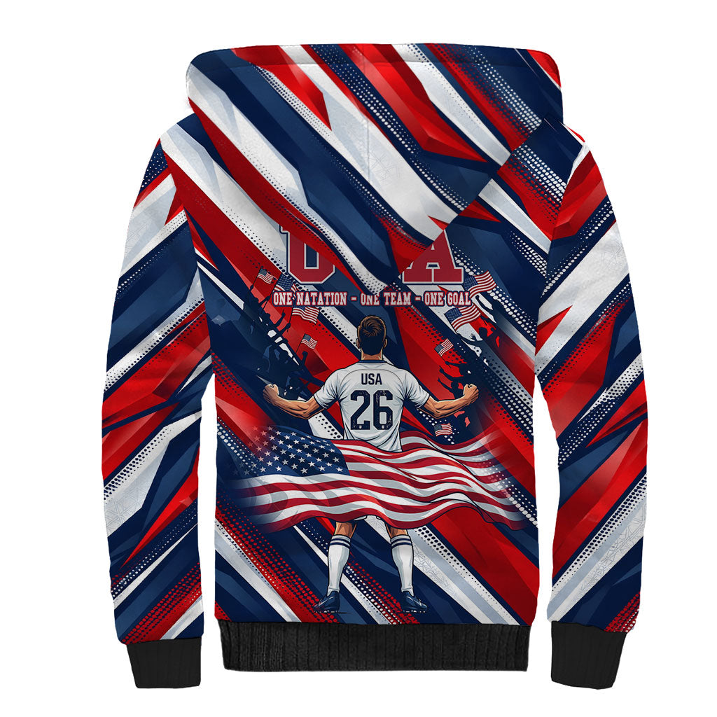 USA World Football Sherpa Hoodie One Team One Goal - Patriotic Bald Eagle Mascot Soccer