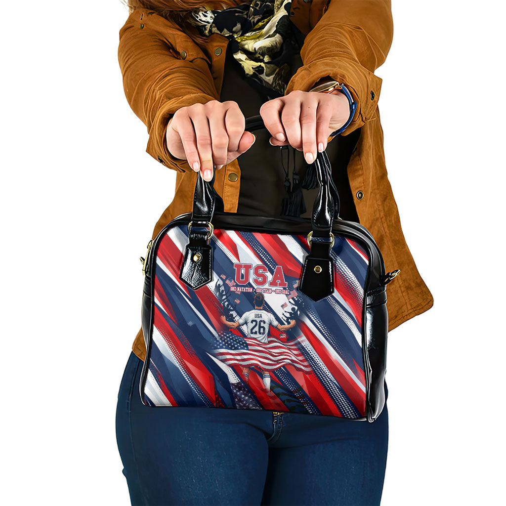 USA World Football Shoulder Handbag One Team One Goal - Patriotic Bald Eagle Mascot Soccer