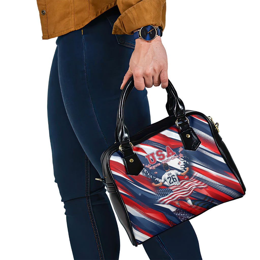 USA World Football Shoulder Handbag One Team One Goal - Patriotic Bald Eagle Mascot Soccer