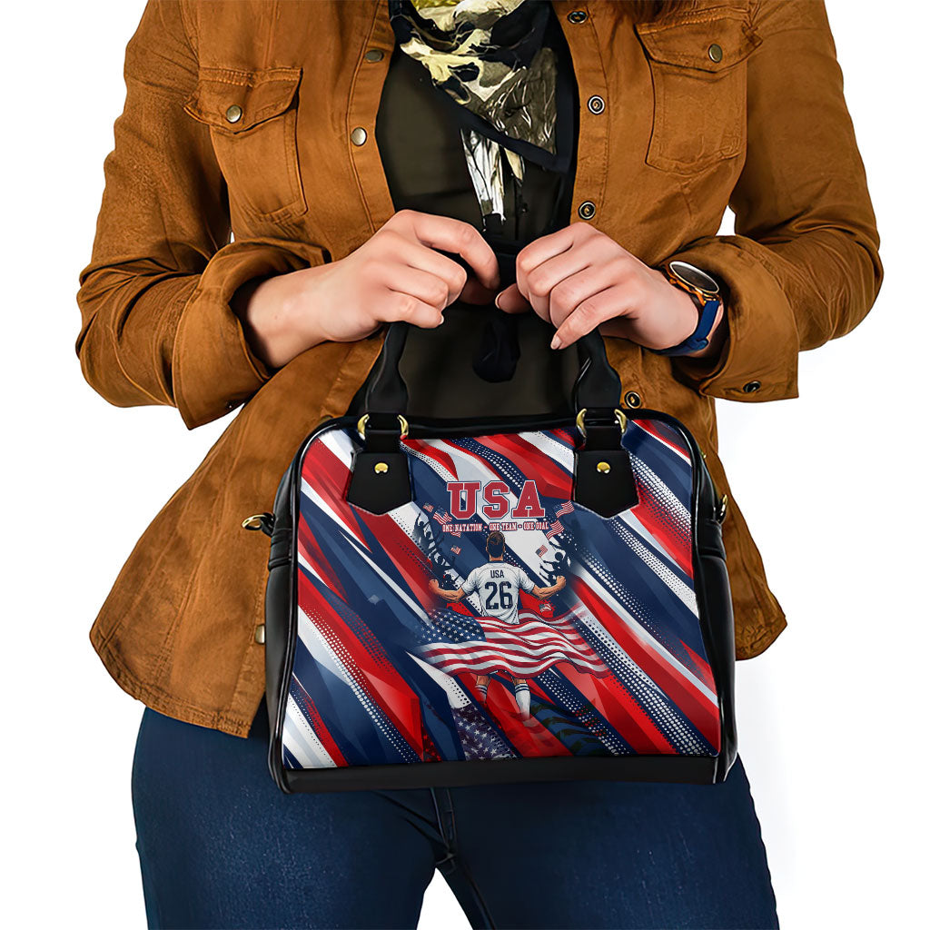 USA World Football Shoulder Handbag One Team One Goal - Patriotic Bald Eagle Mascot Soccer