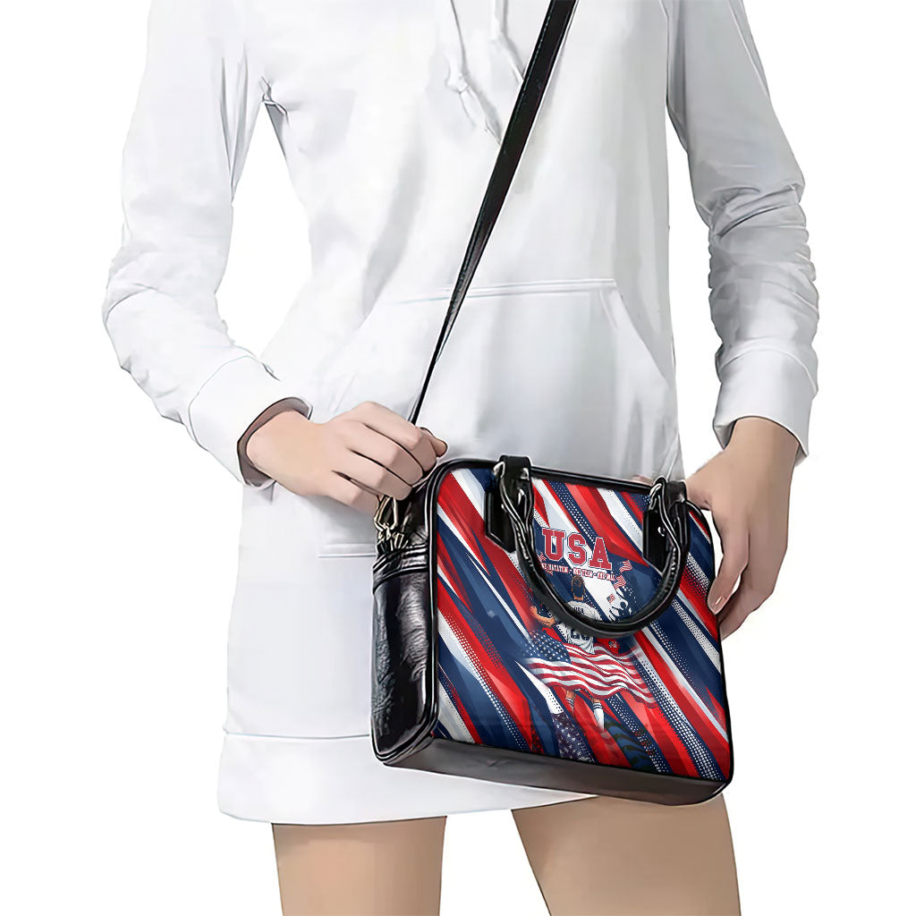 USA World Football Shoulder Handbag One Team One Goal - Patriotic Bald Eagle Mascot Soccer