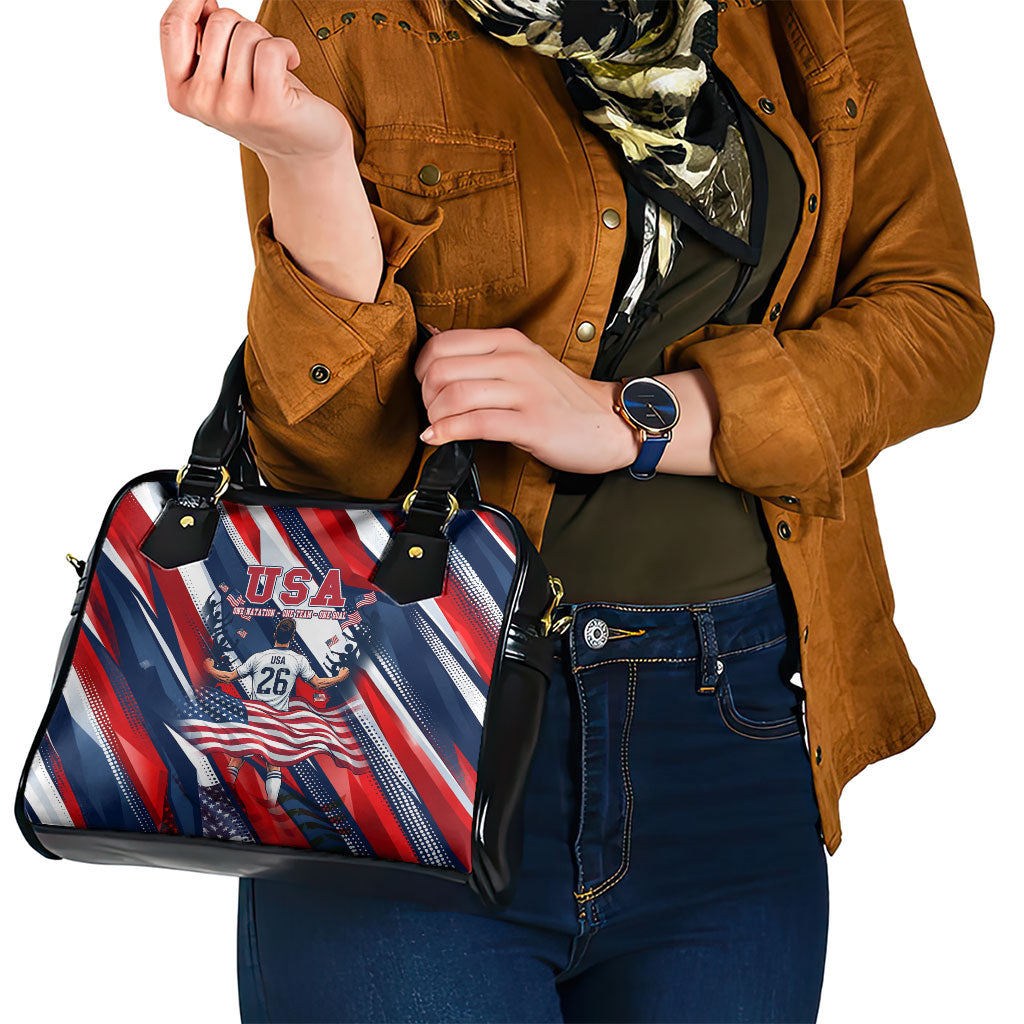 USA World Football Shoulder Handbag One Team One Goal - Patriotic Bald Eagle Mascot Soccer