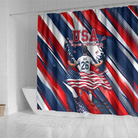 USA World Football Shower Curtain One Team One Goal - Patriotic Bald Eagle Mascot Soccer