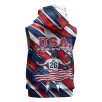 USA World Football Sleeveless Hoodie One Team One Goal - Patriotic Bald Eagle Mascot Soccer