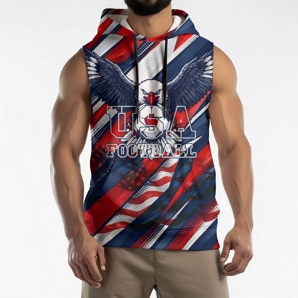 USA World Football Sleeveless Hoodie One Team One Goal - Patriotic Bald Eagle Mascot Soccer