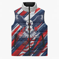USA World Football Sleeveless Puffer Jacket One Team One Goal - Patriotic Bald Eagle Mascot Soccer
