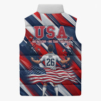 USA World Football Sleeveless Puffer Jacket One Team One Goal - Patriotic Bald Eagle Mascot Soccer