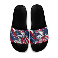 USA World Football Slide Sandals One Team One Goal - Patriotic Bald Eagle Mascot Soccer