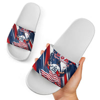 USA World Football Slide Sandals One Team One Goal - Patriotic Bald Eagle Mascot Soccer