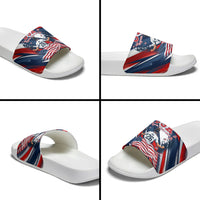 USA World Football Slide Sandals One Team One Goal - Patriotic Bald Eagle Mascot Soccer
