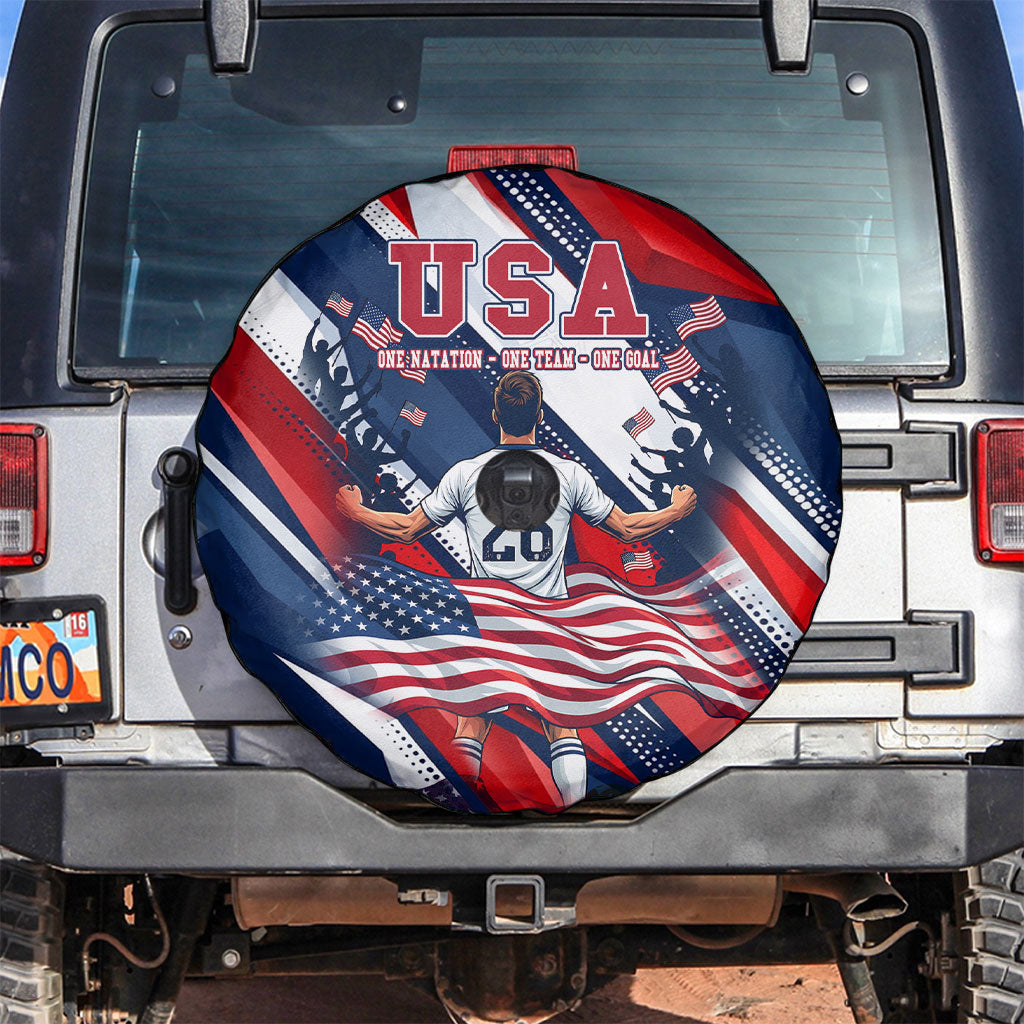 USA World Football Spare Tire Cover One Team One Goal - Patriotic Bald Eagle Mascot Soccer