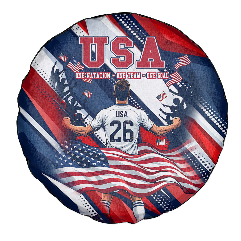USA World Football Spare Tire Cover One Team One Goal - Patriotic Bald Eagle Mascot Soccer