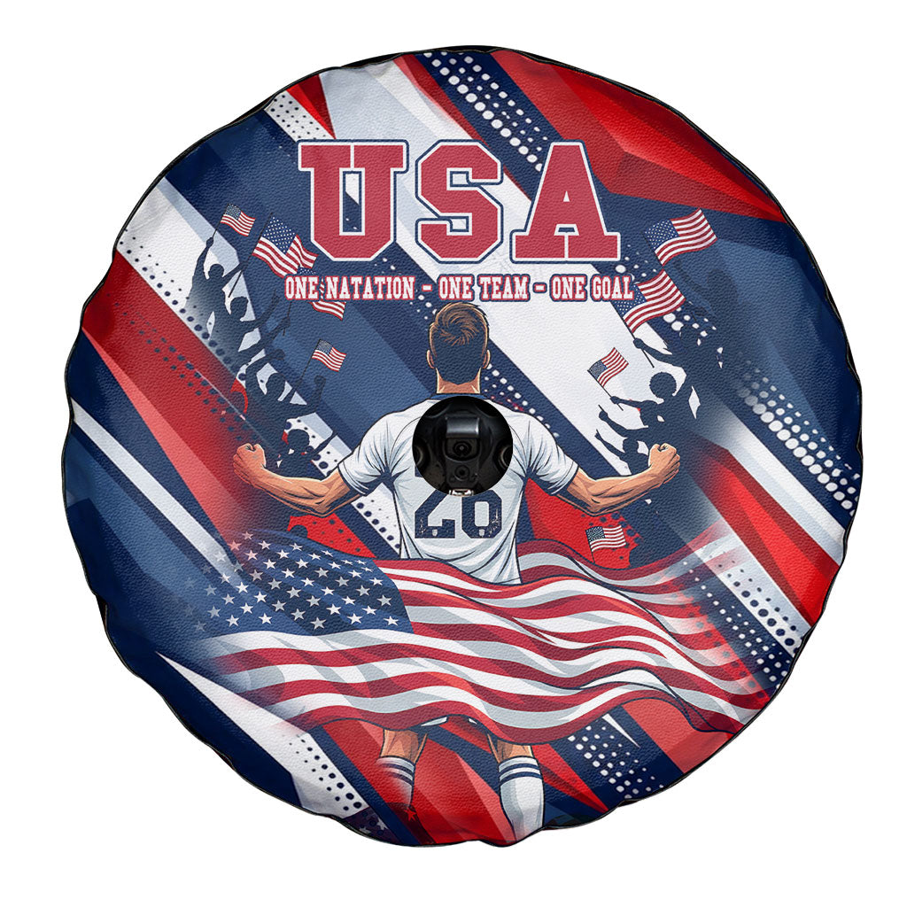 USA World Football Spare Tire Cover One Team One Goal - Patriotic Bald Eagle Mascot Soccer