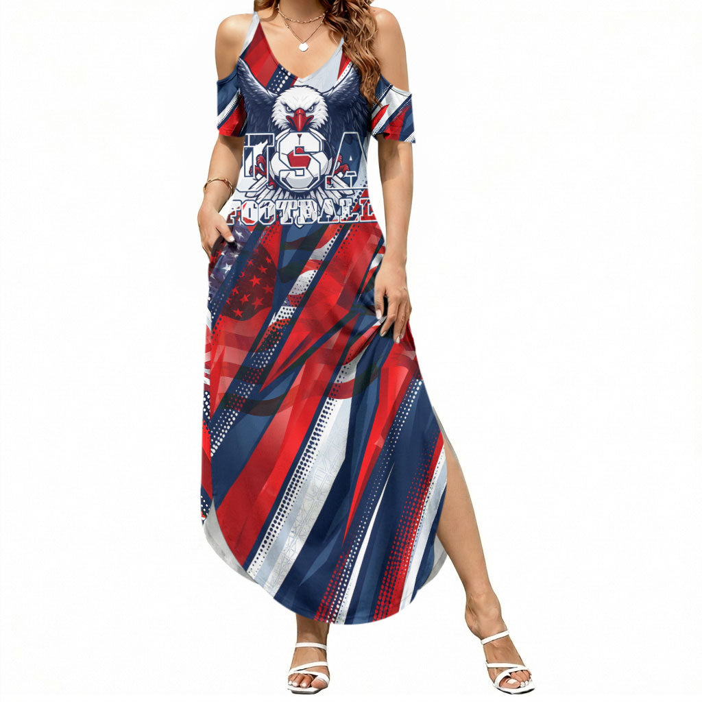 USA World Football Summer Maxi Dress One Team One Goal - Patriotic Bald Eagle Mascot Soccer