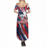 USA World Football Summer Maxi Dress One Team One Goal - Patriotic Bald Eagle Mascot Soccer