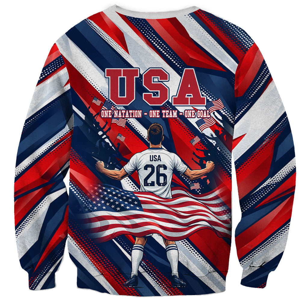 USA World Football Sweatshirt One Team One Goal - Patriotic Bald Eagle Mascot Soccer