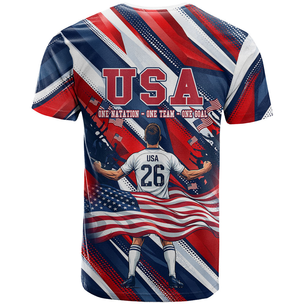 USA World Football T Shirt One Team One Goal - Patriotic Bald Eagle Mascot Soccer