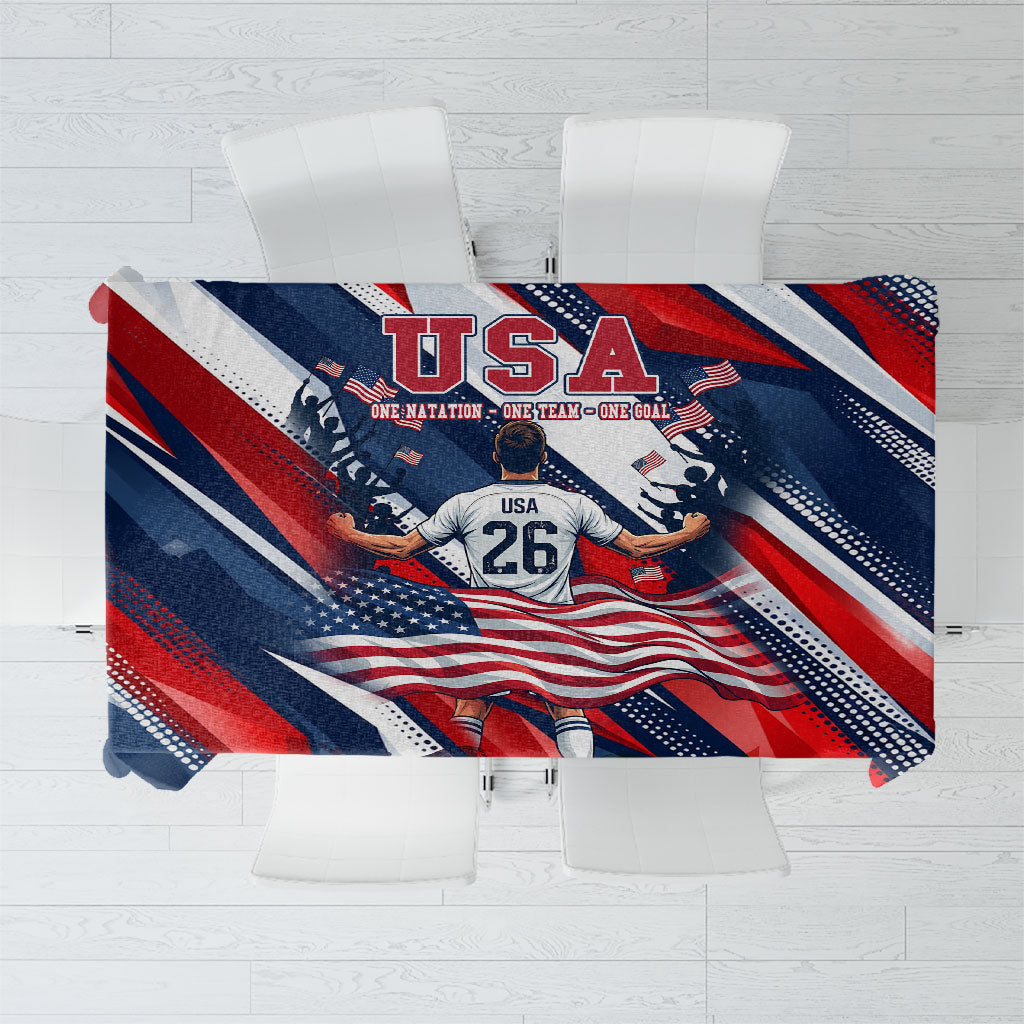 USA World Football Tablecloth One Team One Goal - Patriotic Bald Eagle Mascot Soccer
