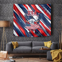 USA World Football Tapestry One Team One Goal - Patriotic Bald Eagle Mascot Soccer