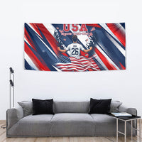 USA World Football Tapestry One Team One Goal - Patriotic Bald Eagle Mascot Soccer