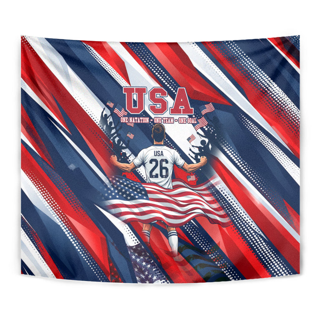 USA World Football Tapestry One Team One Goal - Patriotic Bald Eagle Mascot Soccer