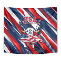 USA World Football Tapestry One Team One Goal - Patriotic Bald Eagle Mascot Soccer